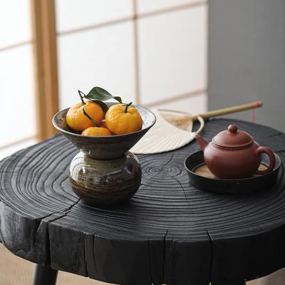 Japanische handgefertigte Keramik-Obstschale, Retro-Keramik-Teepunktplatte mit hohem Fuß, Trockenobstplatte Teeset