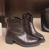 Leather cowhide western cowboy boots women's short boots thick heel new velvet Martin boots