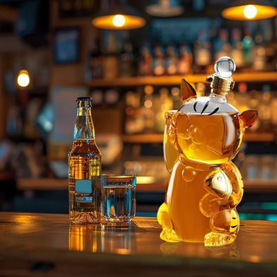 Whisky-Katzen-Flaschenkaraffe, 1000 ml, einzigartige Glaskaraffe für Whisky, lustige Bar-Dekoration, schickes Barzubehör, Geschenk für Whisky-Liebhaber
