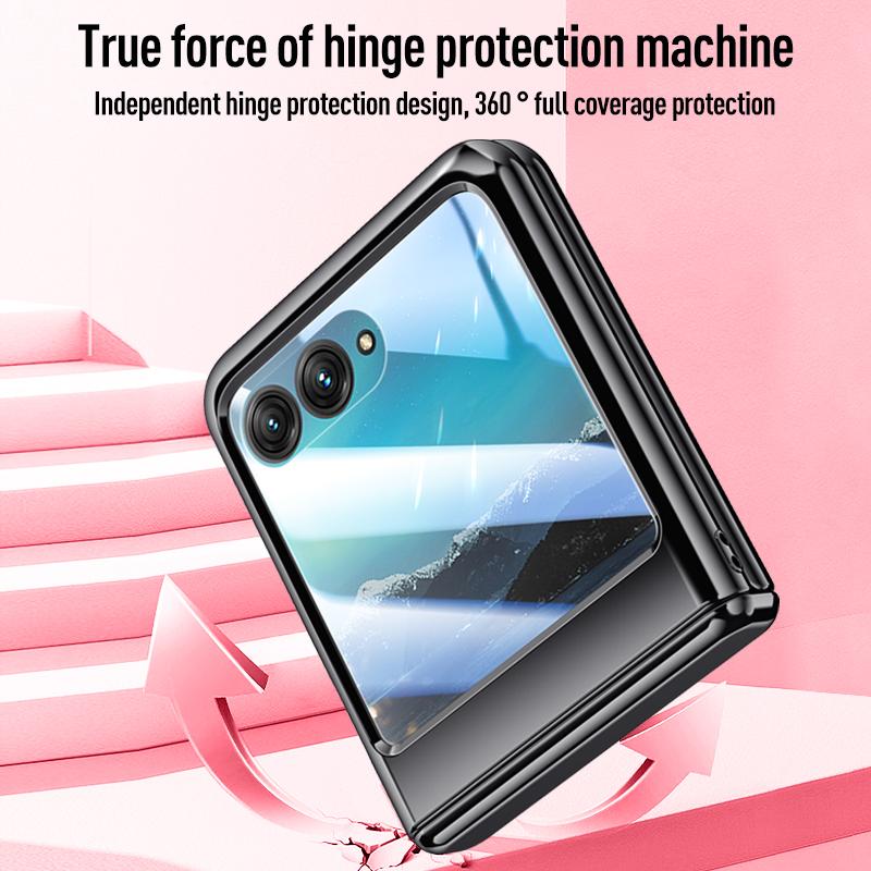 For MOTO Razr 40 Ultra Plated Hinged Automatic Spring 360° Full Protection Anti-Drop with Tempered Film Front Film Phone Case