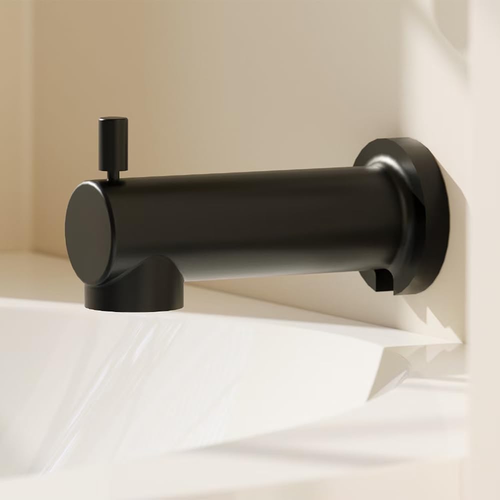 Kedra Tub Spout with Diverter, 6 Inch Slip-On Bathtub Spout, Replacement Tub Faucet with Pull-Up Diverter for 1/2" Copper Pipe, Matte Black