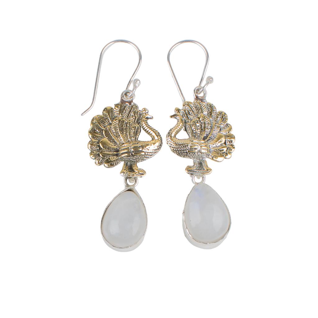 Rainbow Moonstone Gemstone 925 Sterling Silver Jewelry Handmade Earrings 2.20" EE-44-29