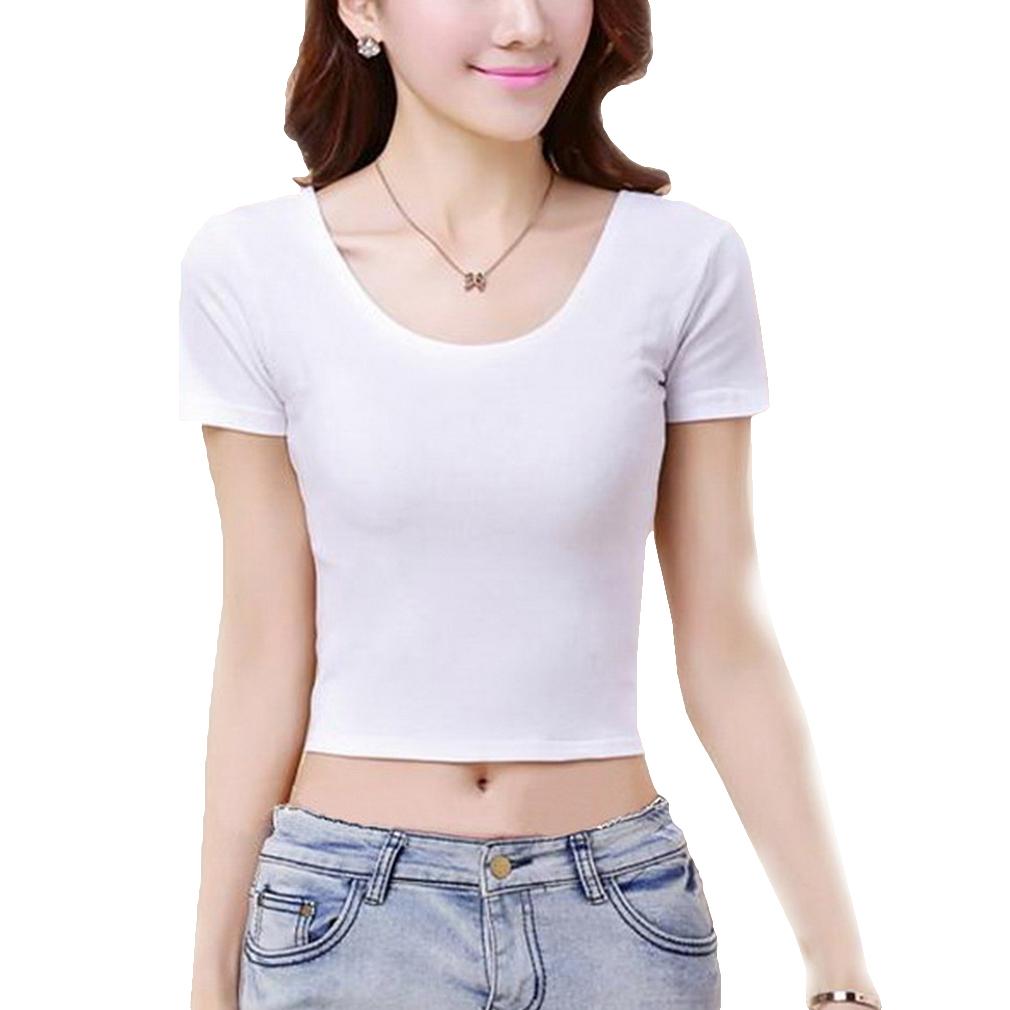 Basic Crop-T-Shirt mit kurzen Ärmeln, Figurbetontes Freizeit-T-Shirt für Damen