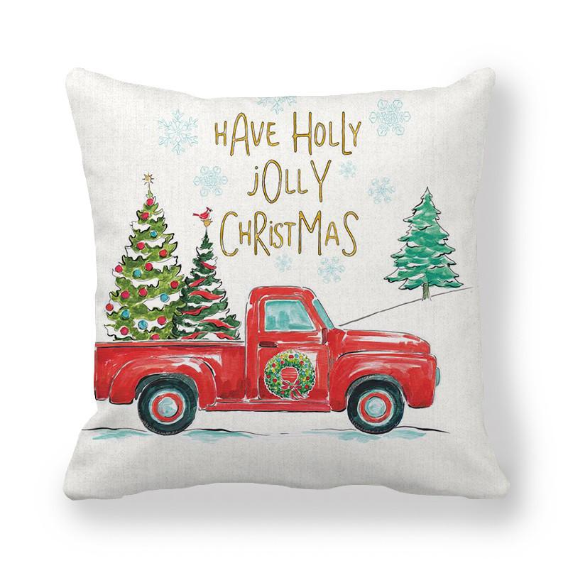 Red Car Christmas Tree Santa Cushion Cover Christmas Pillowcase Home Sofa Chair Bed Pillowcase