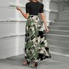 Women's Fashion Casual Belted Round Neck Short Sleeve Floral Patchwork Elegant Dresses