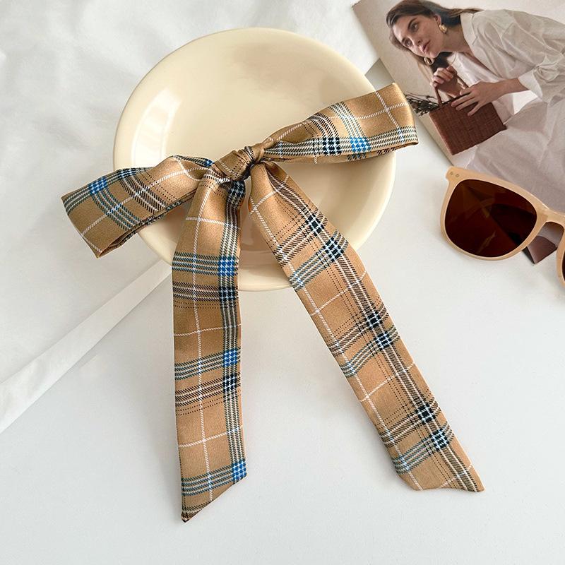 Long silk scarf new niche fashion versatile plaid leopard print neck scarf headscarf headband hair tie decorative belt