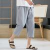 Shorts Men's Summer Outerwear Thin Cotton Straight Leg Knee High Mid Length Pants Trendy Loose Linen Casual Cropped Pants