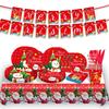 Weihnachts-Schneemann-Geschirrset: Teller, Servietten, Tischdecke und Banner