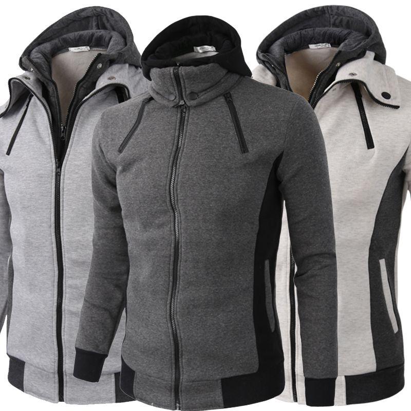 Stylish Mens Solid Color Hoodie With Zipper Closure And Cozy Side Pockets For Comfort