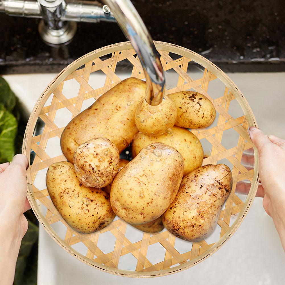 

2Pcs Bamboo Sieves Traditional Weaving Baskets Kitchen Storage Fruit Vegetable Basket Handmade Food Tray Organizer 22X22CM