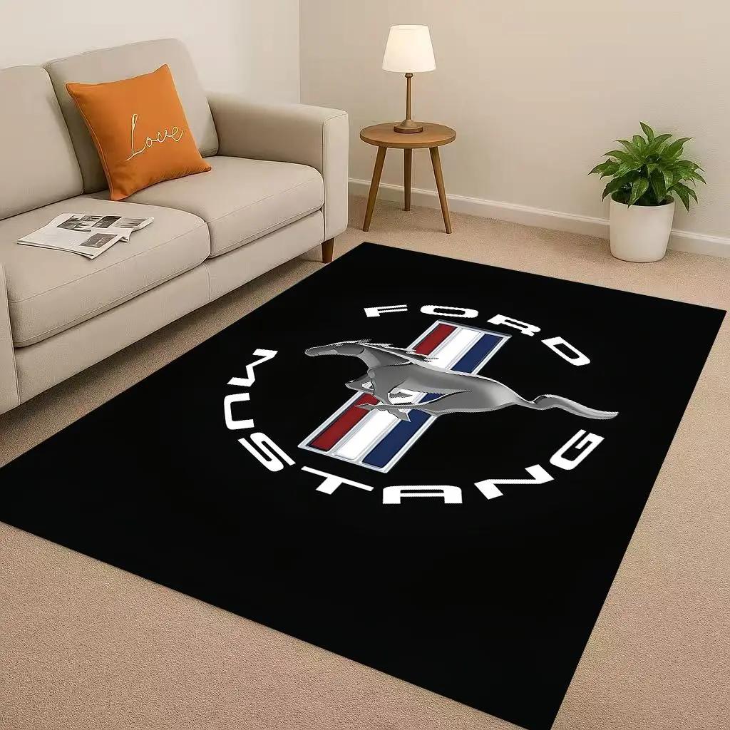 New Mustang Racing Car Logo Moto Living Room Non-Slip Area Rug Carpet for Bedroom Playroom Sofa,Easy Clean Home Decor Doormat