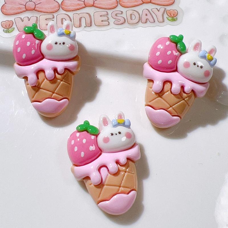 10Pcs New Cute Resin Mini Rabbit Bear Cake Rainbow Series Flat Back Manicure Parts Embellishments For Hair Bows Accessories