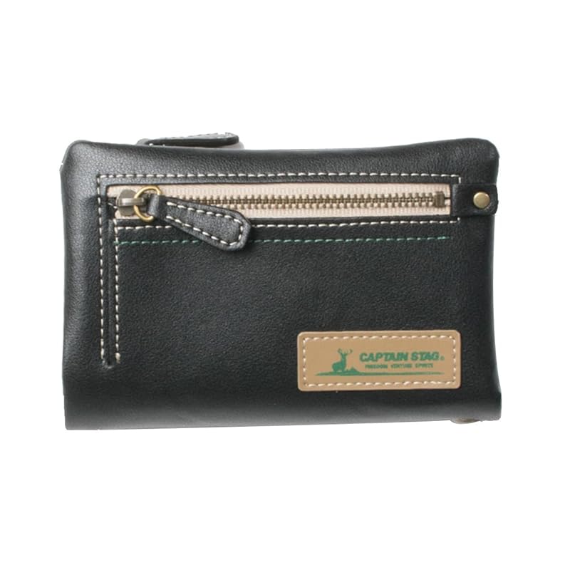 

CAPTAIN STAG fastener fold wallet middle wallet Out pocket bag stitch outdoor men s ladies unisex captain stag (black)