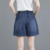 Shorts in Denim Lavato da Donna a Vita Alta con Tasche Grandi