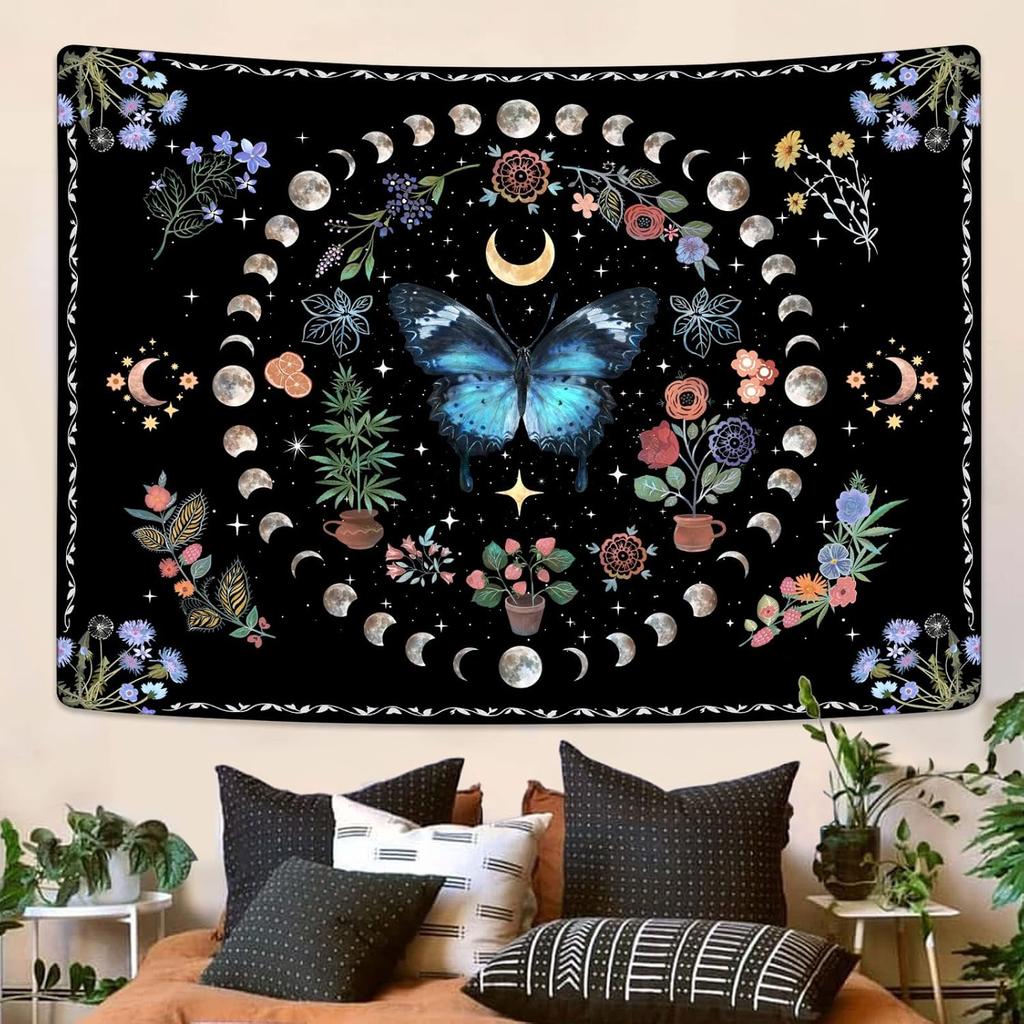 Boho Floral Mandala Tapestry for Bedroom Aesthetic Blue Bohemian Colorful Flower Wall Tapestry Purple Hippie Indian Small
