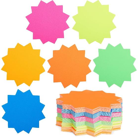 Juvale Bulletin Board Decorations - 120 Pack, 6 Neon Colors, 4 in x 4 in Starburst Cutouts - Blank Signs & Bulletin Board Cutouts for Classroom Decor