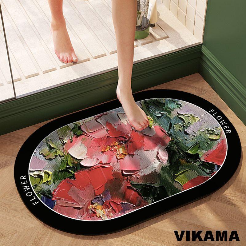 VIKAMA Diatomite European Oil Painting Style Kitchen Bathroom Bathroom Entrance Anti-slip Dirty Resistant Washable Floor Mat