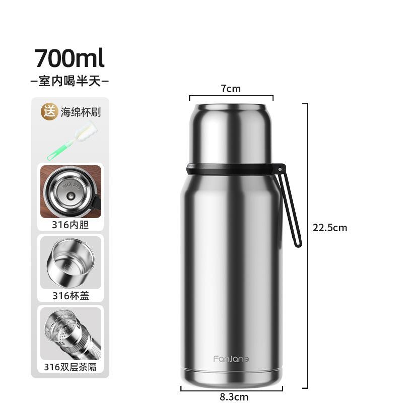 FANJANE Men Thermos Bottle for Tea Coffee Large Capacity Fine Filter 316 Stainless Steel Insulated Coffee Mug Cup Water Bottle 700ml-1000ml