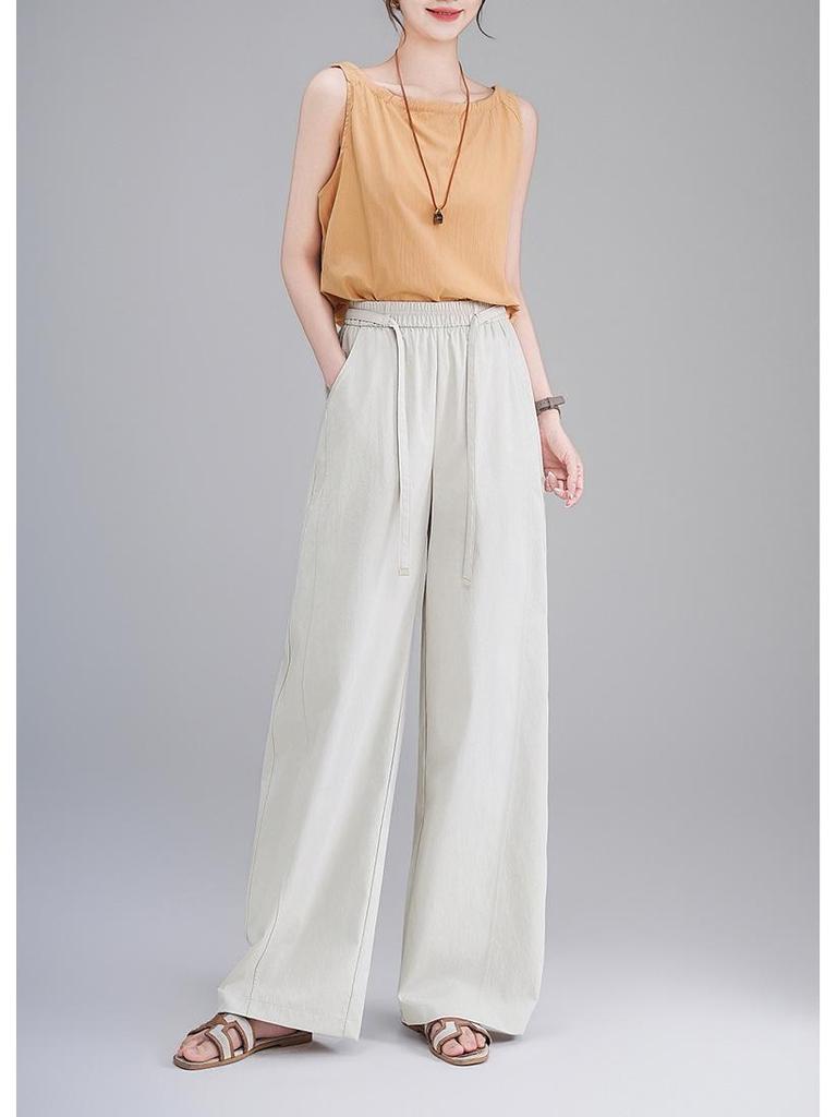 2026 Sommer Damen High Waist Locker Weiter Bein Bodenlang Fließende Hose
