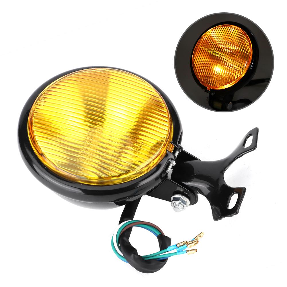 Vintage Retro Style Headlight Universal Motorcycle Headlamp Motorbike Modification AccessoryBlack Shell, Yellow Glass