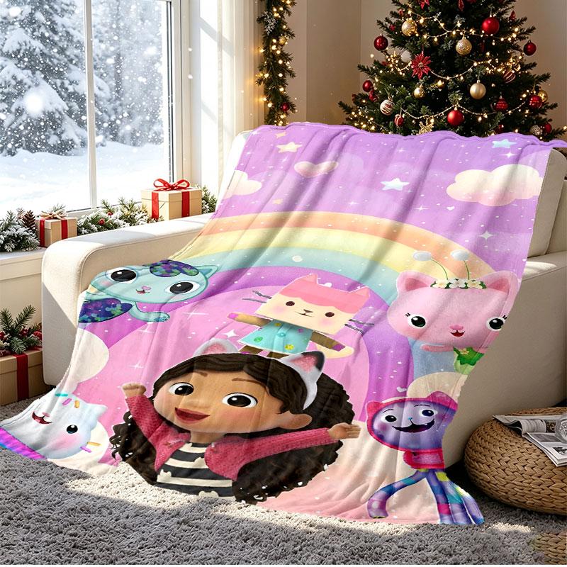 Gabby's Dollhouse Pattern Blanket for Home Decoration, Bed, Sofa, Car Travel, Camping, Suitable for All Seasons, Birthday Christmas Gift