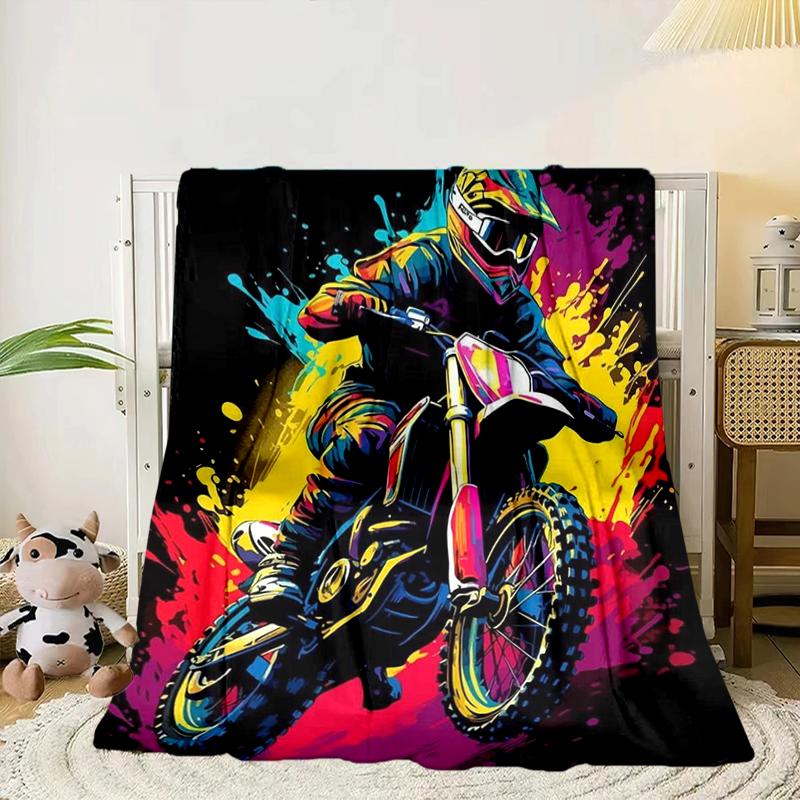 Motocross Rider In Action Blanket Flannel Blanket for Bed, Sofa, Camping, Hiking, Picnic Essentials, Gift for Family Fan Gifts