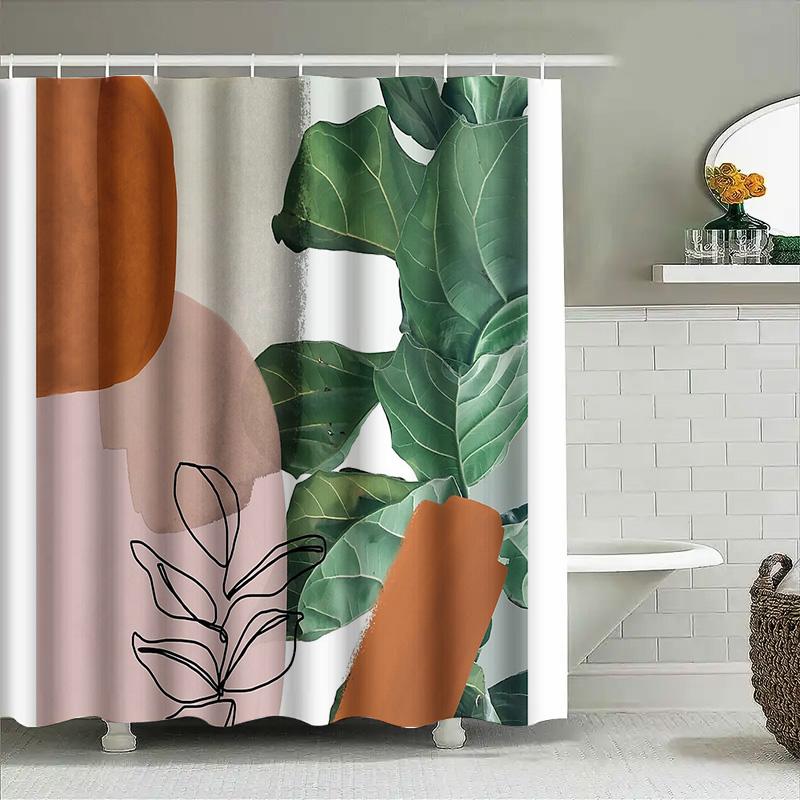 Botanical Shower Curtain Tropical Leaves Pattern Bathroom Decor Nature Greenery Backdrop Waterproof Modern Farmhouse Style Home