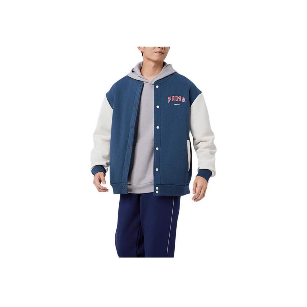 Puma VARSITY TRACK Retro Casual Letter Single-Breasted Long-Sleeve Varsity Jacket Men's Midnight Blue