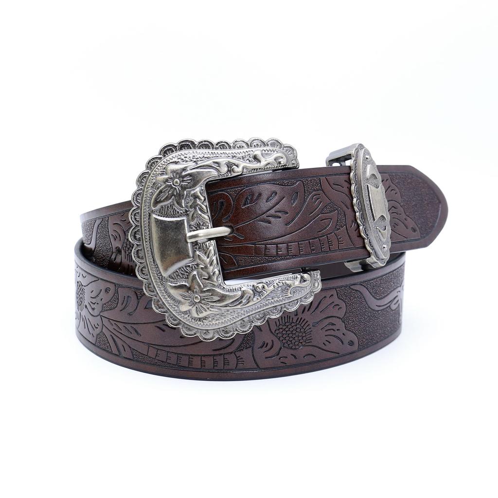 Western Denim Belt Alloy Large Plate Buckle Vintage Engraved Men'S Punk Hip Hop Leather Belt