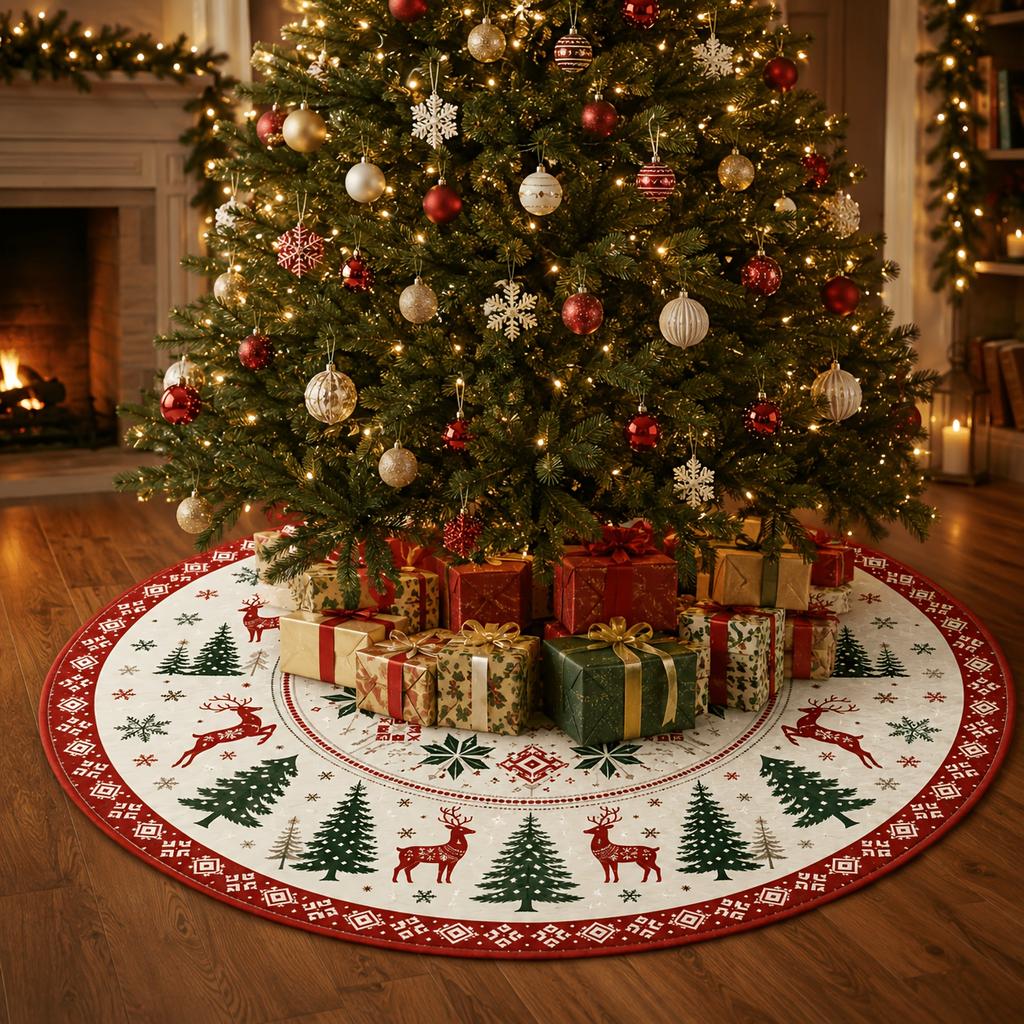 Christmas Tree Skirt Printed Holiday Tree Base Cover Festive Party Home Decoration