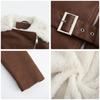 Long-sleeved plus velvet leather jacket women's lapel double-headed zipper belt warm jacket