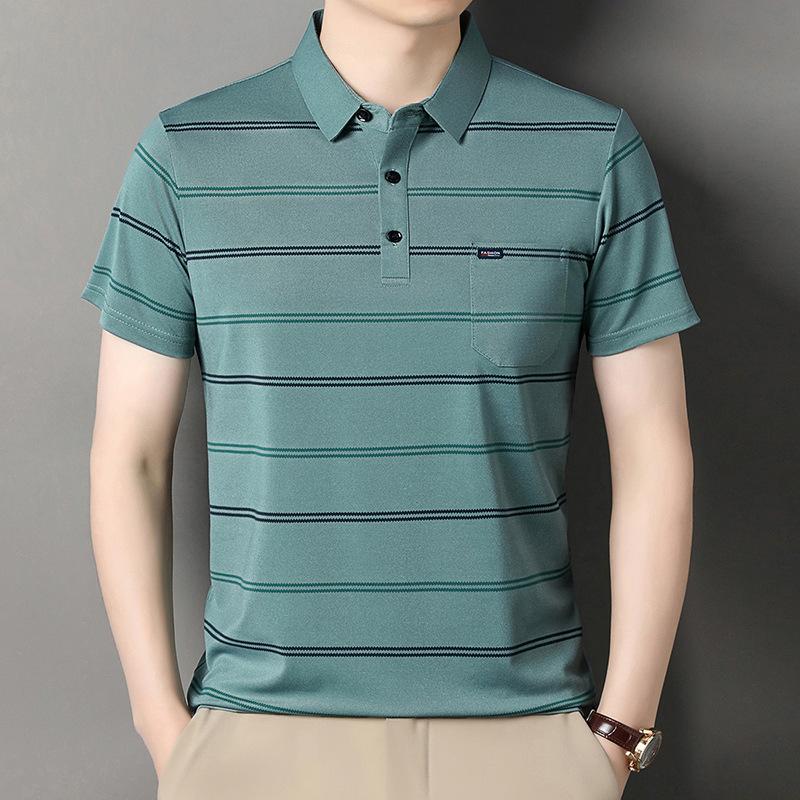 Summer Men's Striped Short Sleeve Polo Shirt Fashion Business Casual Lapel Pocket Half Sleeve Sports Breathable T-shirts