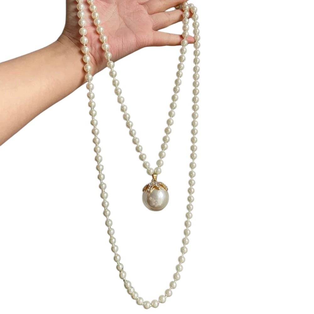 Pearl Beading Collarbone Necklace Stackable Neck Chain Choker Stylish Long Necklace Party Wear