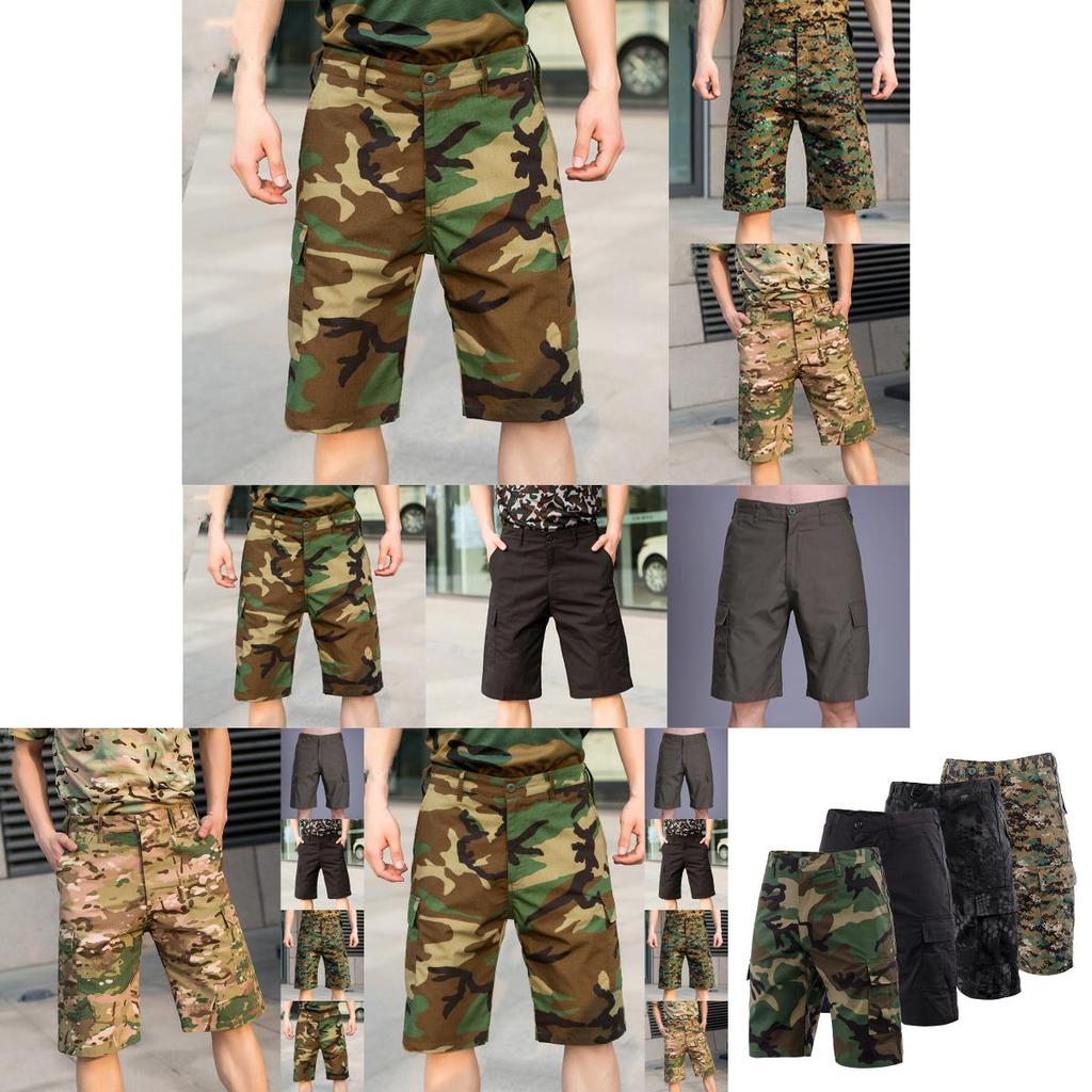 Stylish Men's Army Combat Camouflage Cargo Shorts Featuring Multiple Pockets