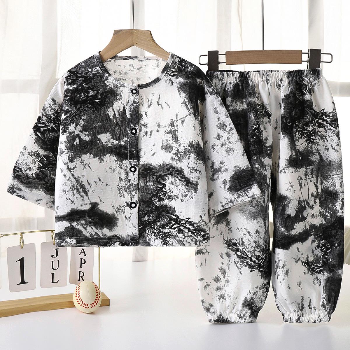 Kids Cloud Cotton Summer Pajama Set - Loose Cardigan & Pants, Seven-Sleeve, for Boys & Girls.