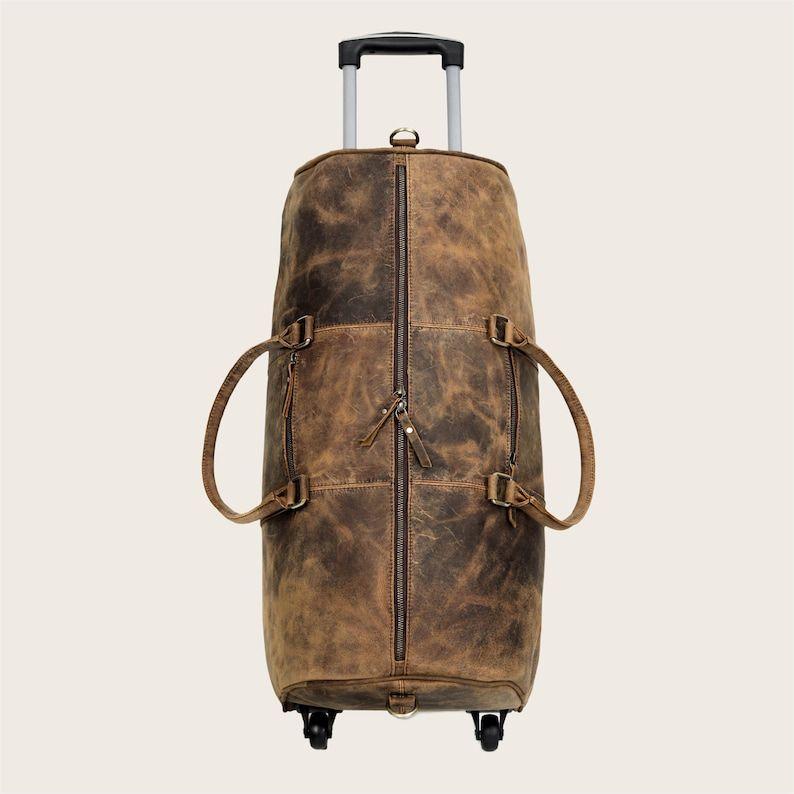 Kožená cestovní taška na vozík pro muže a ženy 24palcová cestovní taška přes noc na víkend Duffle Gym Cabin taška s kolečky pro snadné přenášení