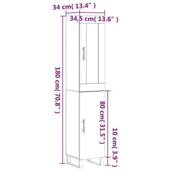VidaXL Highboard White 34.5x34x180 Cm Engineered Wood 3199193