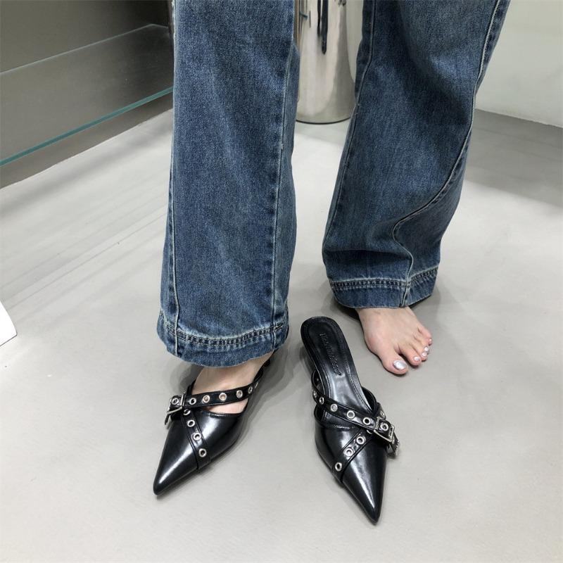 Summer Womens Shoes Sexy Pointed Toe Half Slippers Fashion High Heel Cool Slippers for Women Luxury Banquet High-heeled Slippers