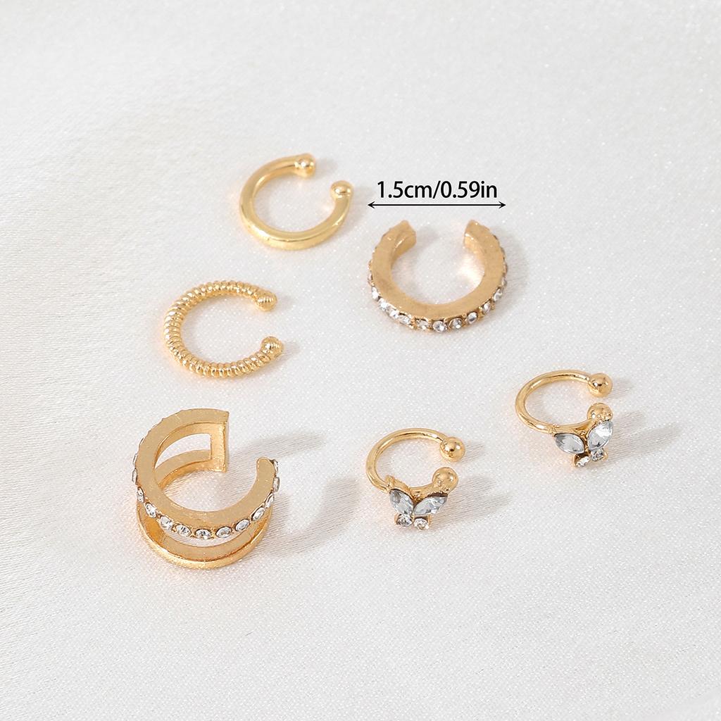 European and American hot-selling simple line diamond-encrusted earbone clip personalized double-layer u-shaped earless earclip earrings 1-piece set