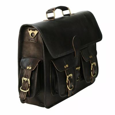 18" Men's Handmade Black Leather Messenger Shoulder Bag Laptop Briefcase Travel
