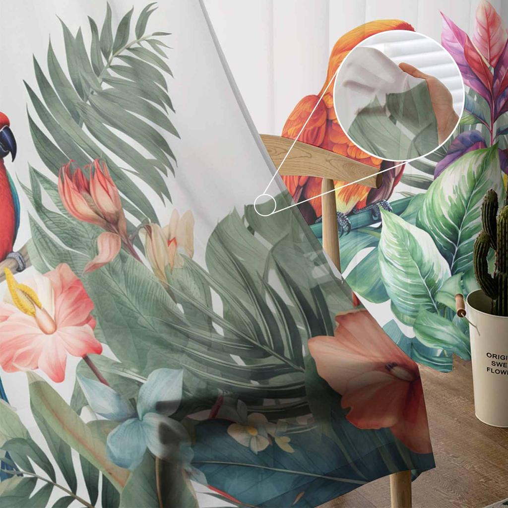 Summer Tropical Rainforest Plants Tulle Window Curtains for Bedroom Luxury Home Decor Drapes in Living Room Chiffon Panels