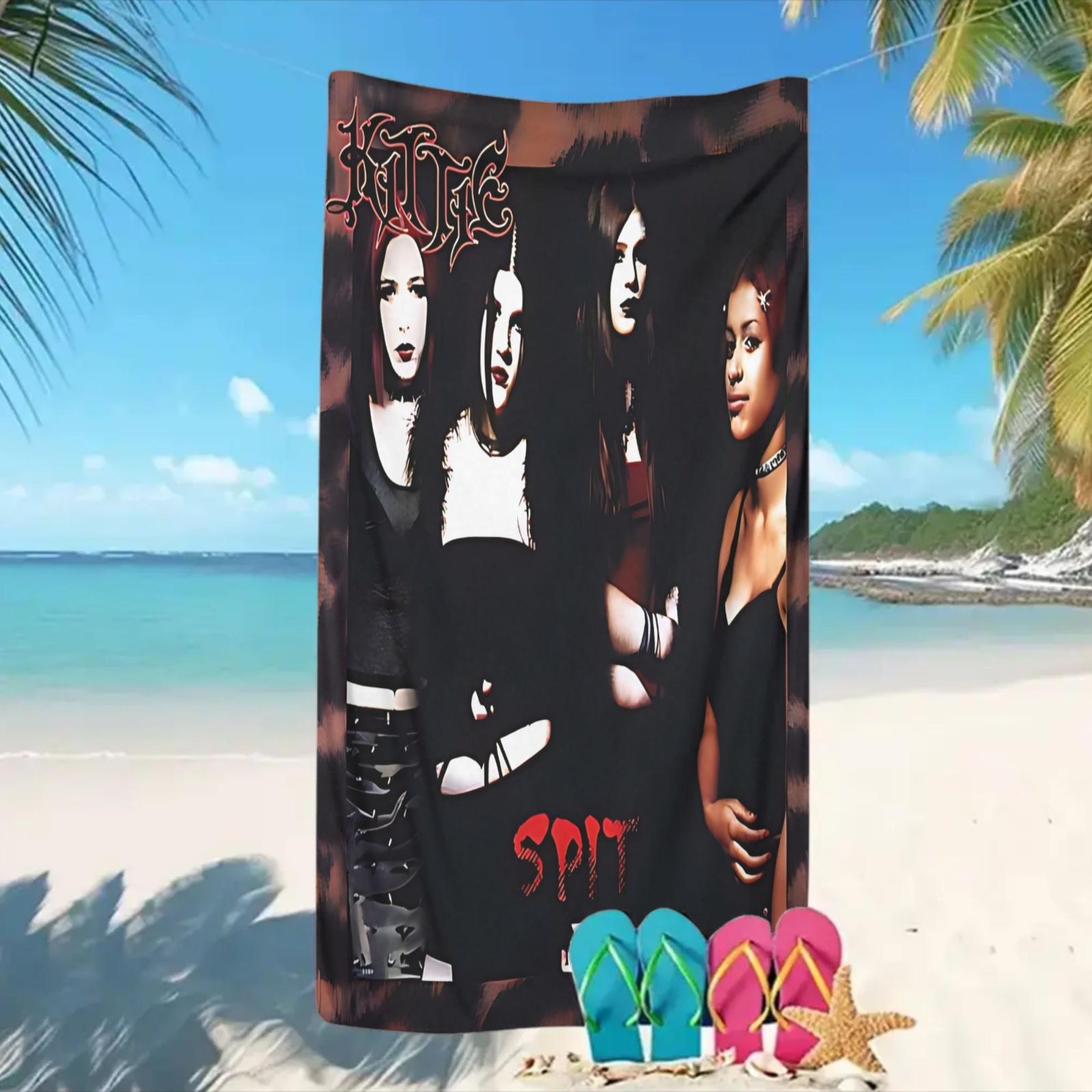 K-Kittie Spit Nu Metal Группа Альбом Обложка Пляжное Полотенце Микрофибра Мягкое Быстросохнущее Черно-Красный Принт Полотенце Для Ванной Для Фанатов Плавание 40X60CM