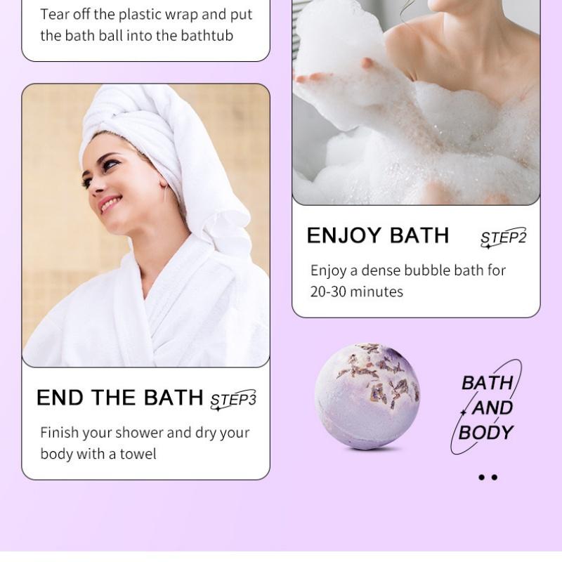 Lavender Dried Flower Bath Bomb, Exploding Bath Salt Ball with Real Flowers,Relaxing Aromatherapy Spa Fizzy Ball, Moisturizing Skin Softener for Women