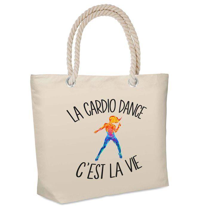 Sac de plage - PLANETEE - Isotherme Cardio Dance 'J'peux pas' - Coton beige - Grande contenance - Imprimé en France