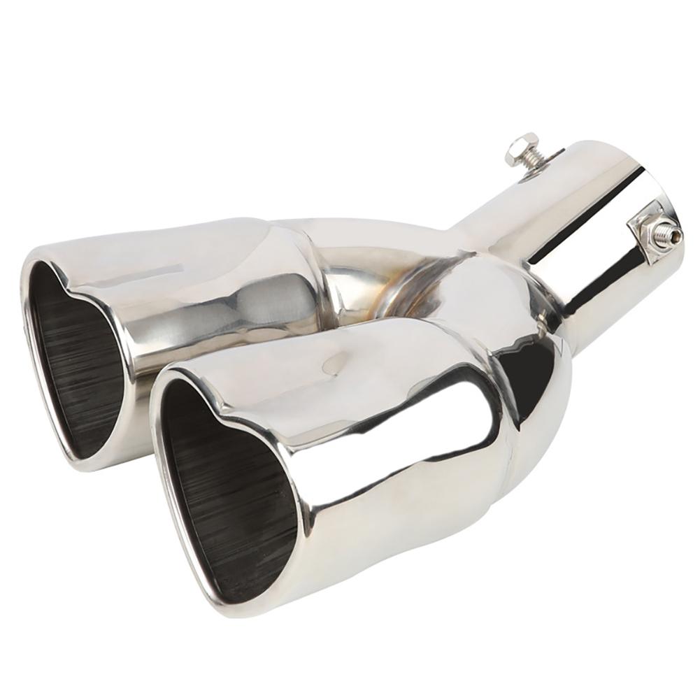 Universal Car Accessories Heart Shape Style Stainless Steel Exhaust Tips Muffler Tail Double-Pipe Tube Tips Car Accessories