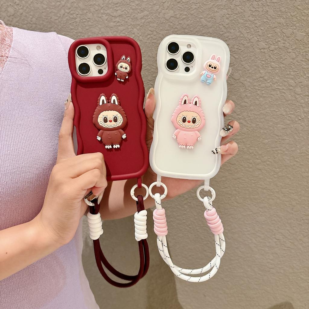 Applicable to Apple 16promax big wave mobile phone case iPhone15 integrated lanyard hole 14 cute cartoon