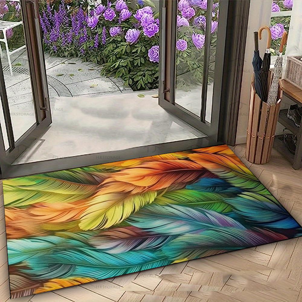 Boho Regenboog Kleurverloop Veer Deurmat Meerkleurig Kunstpatroon Antislip Voordeur Keuken Binnen Entree Vloerkleed 30X50cm-Felt