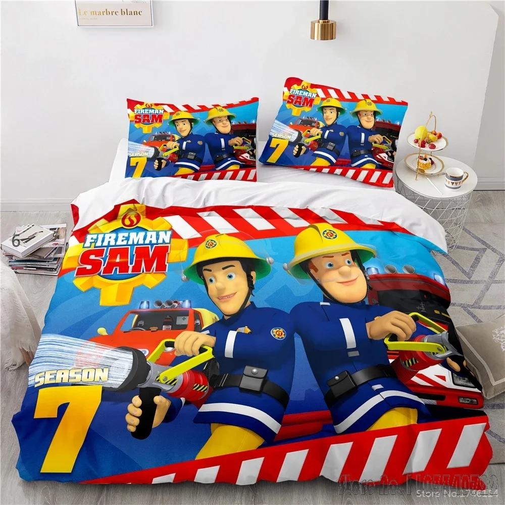 3D Cartoon Printed Fireman Firefighter Sam Duvet Cover Set HD Comforter Cover Bedclothes for Kids Bedding Sets Bedroom Decor