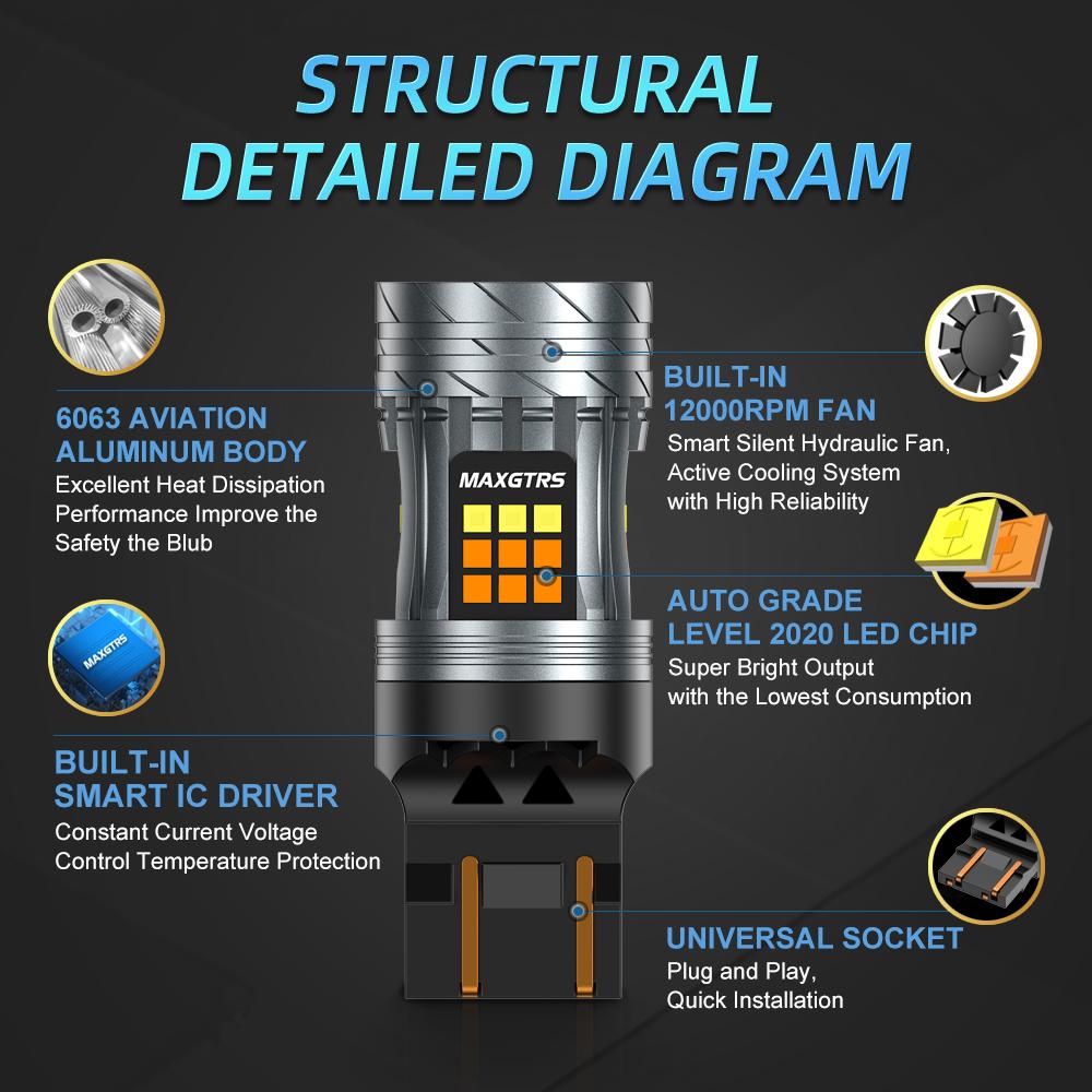 MAXGTRS 2x T20 7443 W21/5W Canbus 3157 LED Double Switchback Amber Dual Color Turn Signal Light T25 P27/7W Bulb 12V