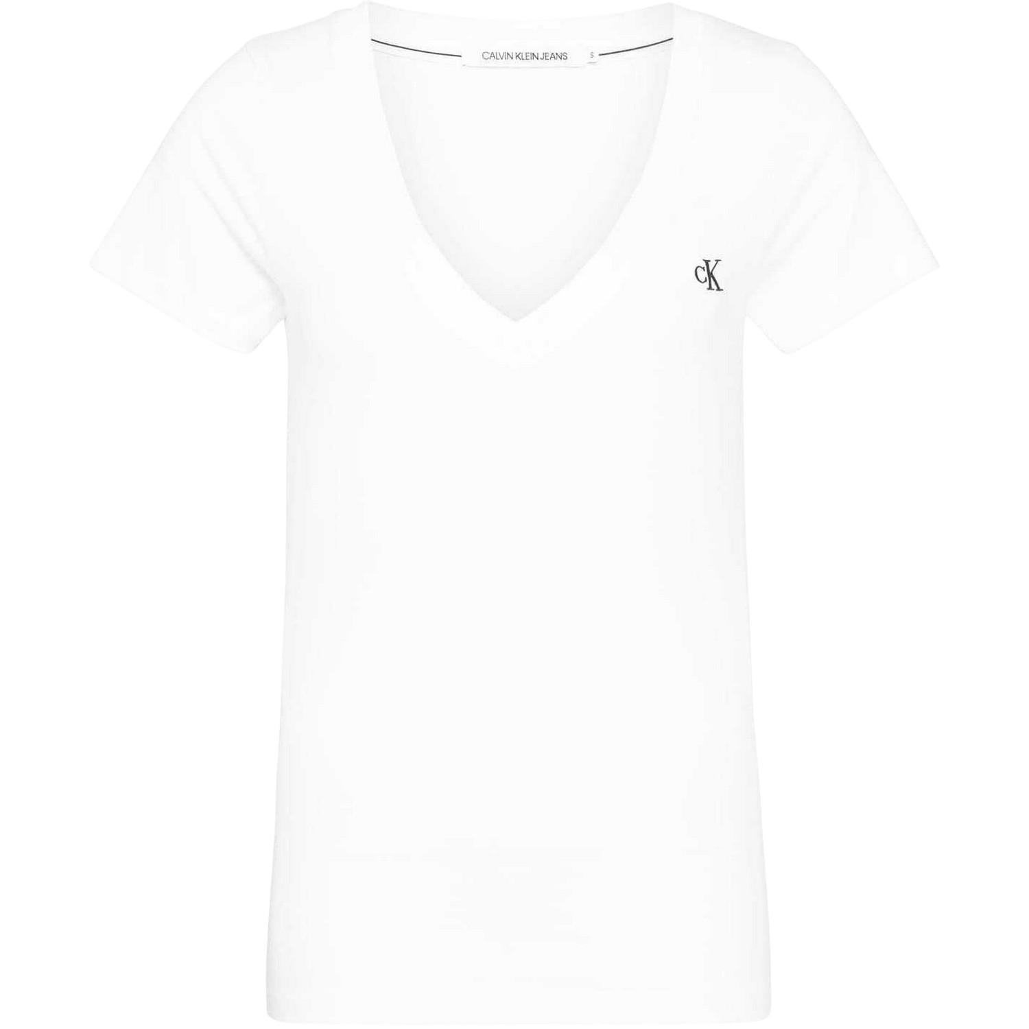 Calvin Klein Damen Gesticktes Stretch V-Ausschnitt T-Shirt 14 UK weiß